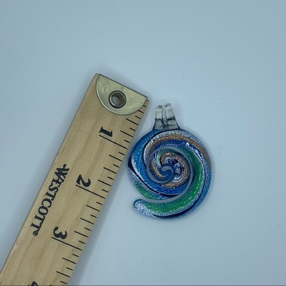 vintage art glass pendant Spiral Blue And Green Necklace Retro - Picture 3 of 3